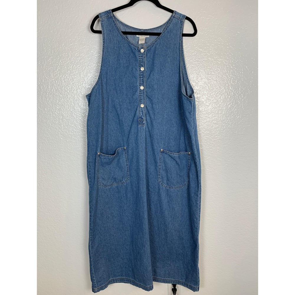 Cherokee Jumper Dress Women 20W Blue Denim Maxi 90s Vintage Cottagecore Pocket